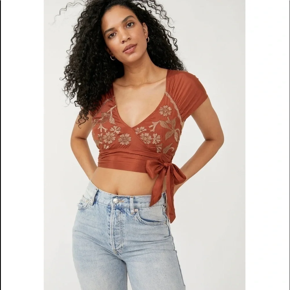 Free People Sahara Embroidered Top In Rust Combo Size XS
